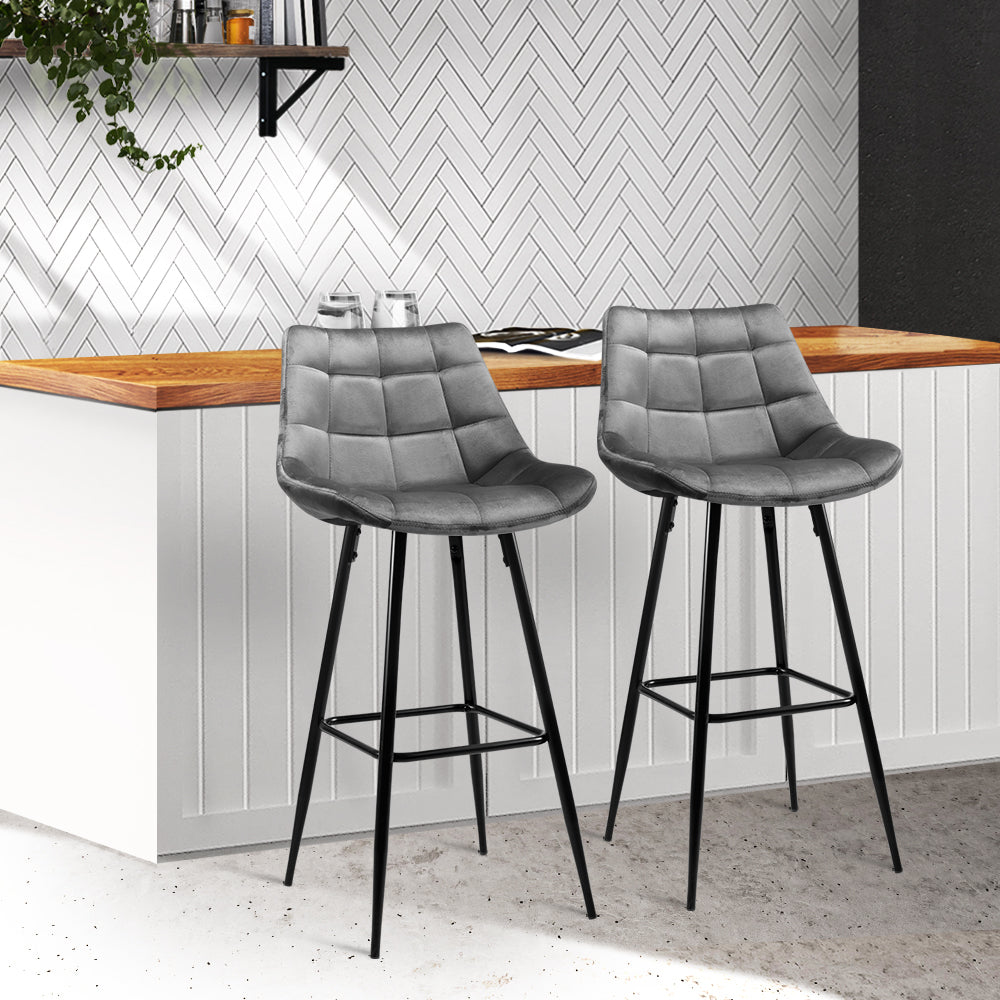 Artiss 2x Bar Stools Velvet Chairs Grey