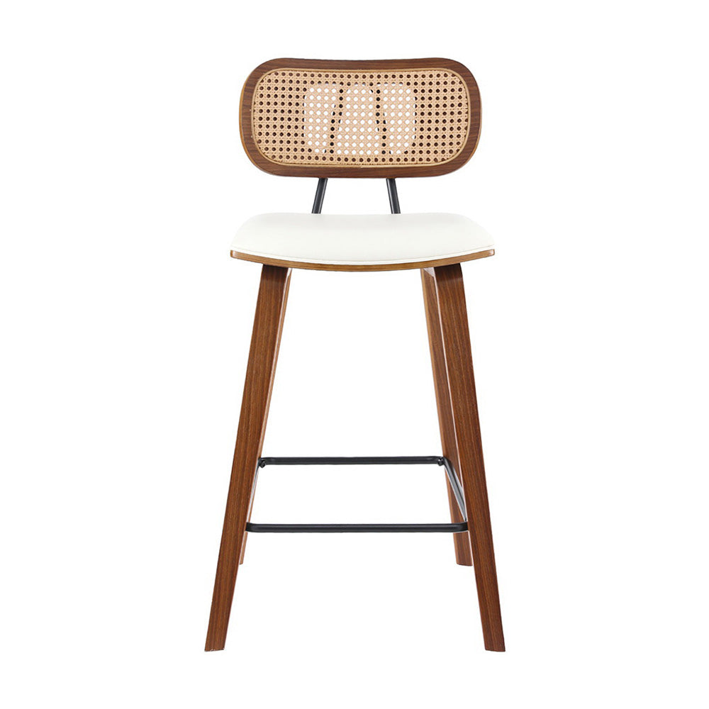2x Vintage Bar Stools Kitchen Counter Rattan Chairs PU Leather Padding