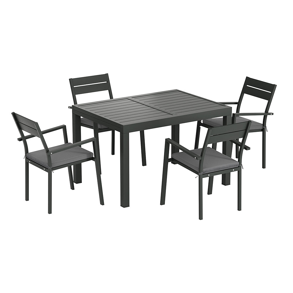 Gardeon Outdoor Dining Set 5 Piece Aluminum Extendable Table Setting Black