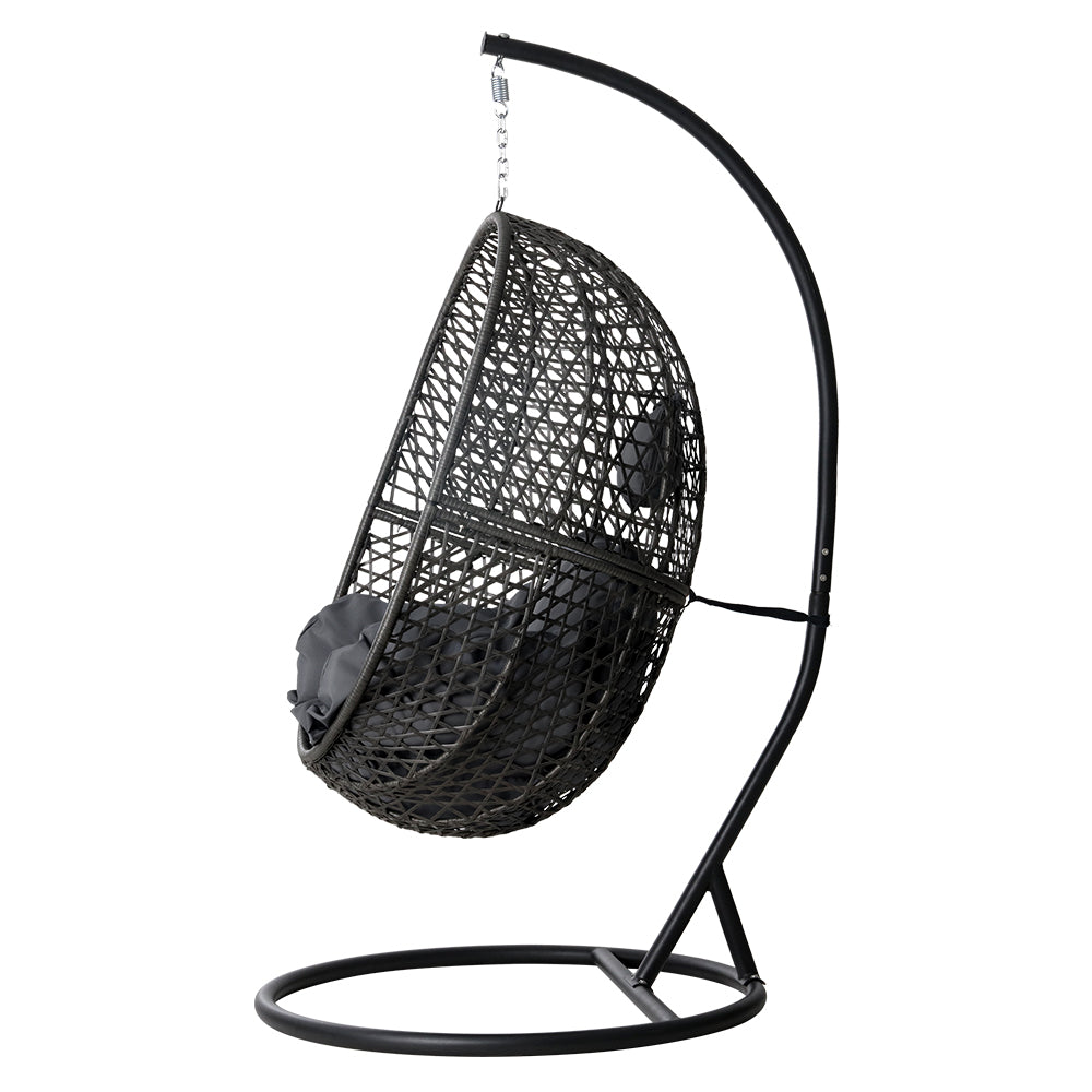 Gardeon Outdoor Egg Swing Chair Wicker Rattan Furniture Pod Stand Cushion Black