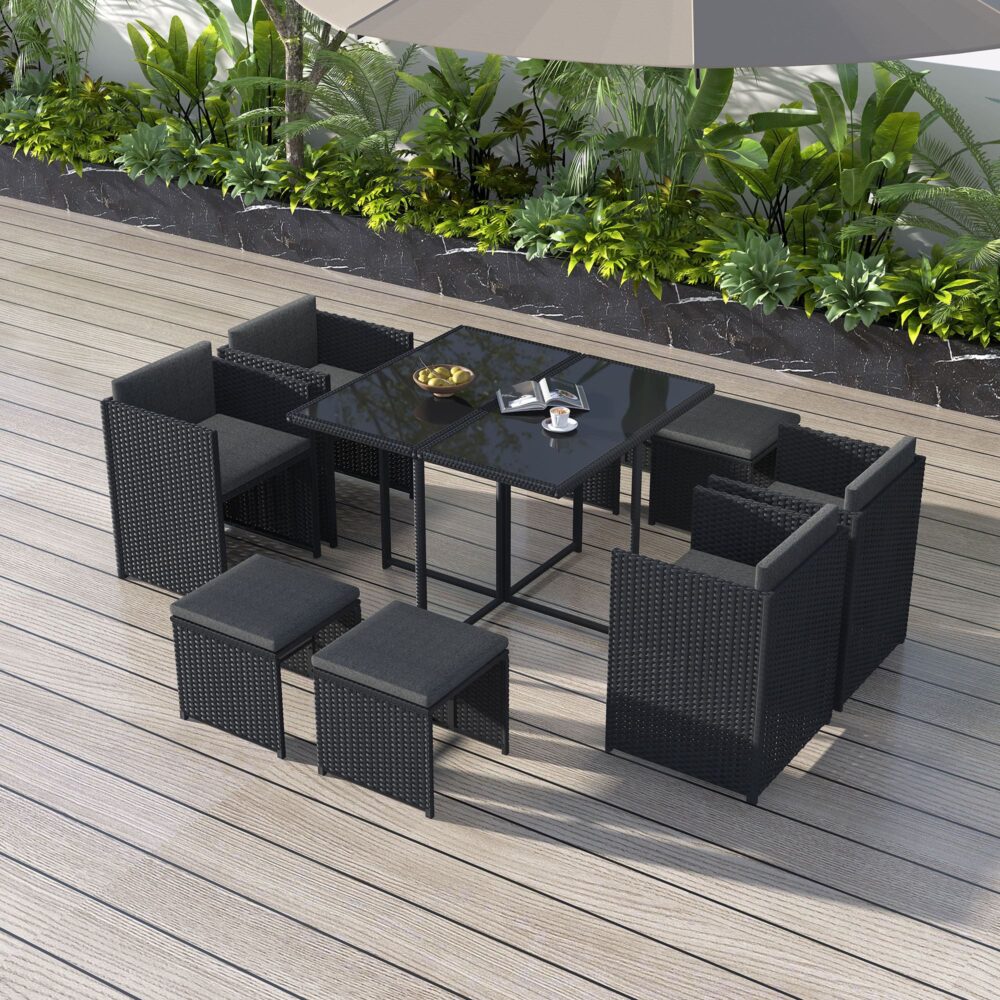 Horrocks 8 Seater Outdoor Dining Set-Black