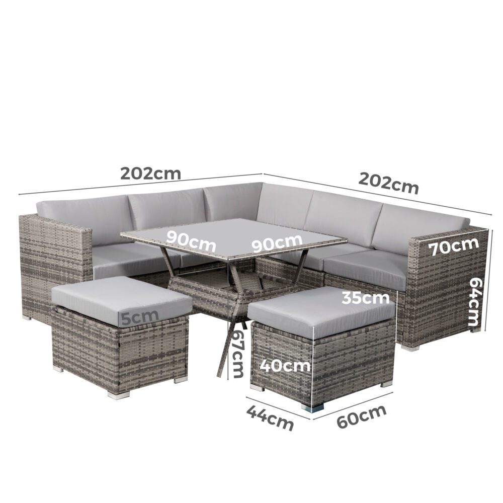 8PC Outdoor Dining Set Wicker Table &amp; Chairs-Grey