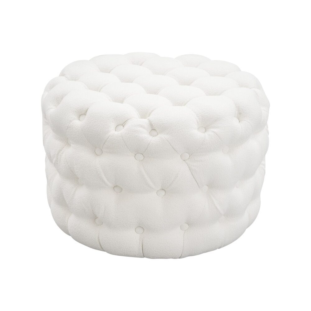 Bouclé White Ottoman-Round