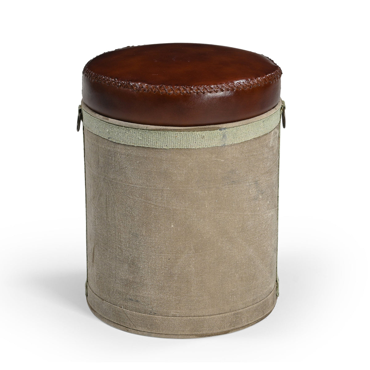 FRENCH CANVAS LEATHER PERFUME OTTOMAN